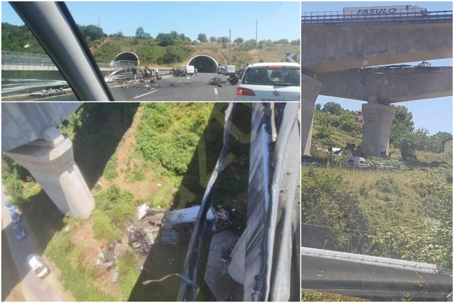 Dramma in autostrada, tir sfonda guardrail e precipita da viadotto: due morti