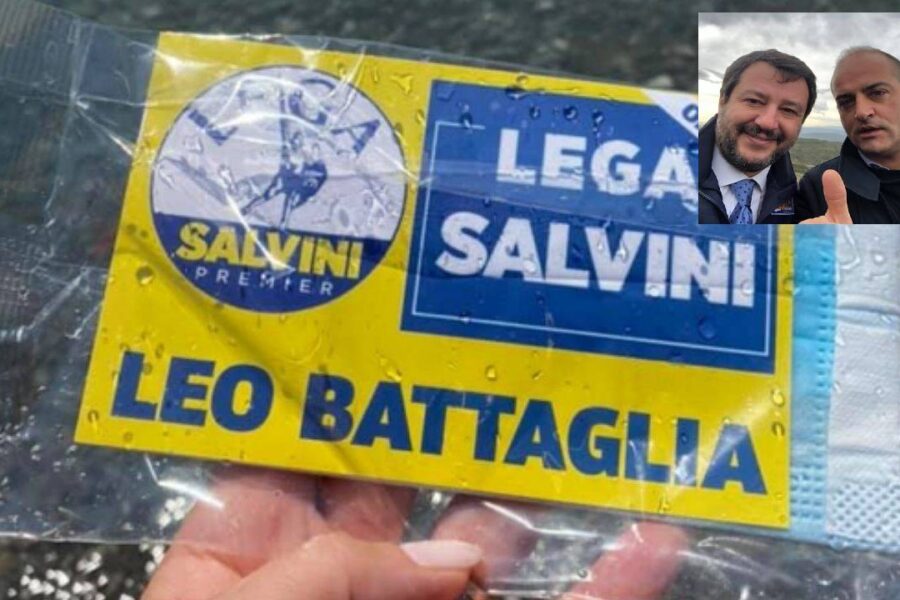 Pioggia di mascherine con biglietti elettorali finisce in mare: “Vota Salvini, Leo Battaglia”