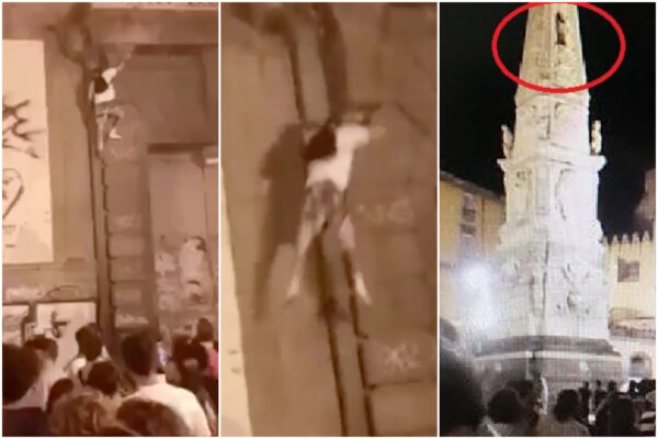 Si arrampica sul palazzo dell’Università e cade nel vuoto: “E’ la piazza delle scimmie, lo fanno spesso”