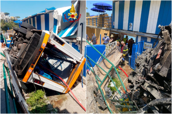 Bus precipitato a Capri, iniziate le operazioni di recupero: sarà analizzato per ricostruire l’incidente