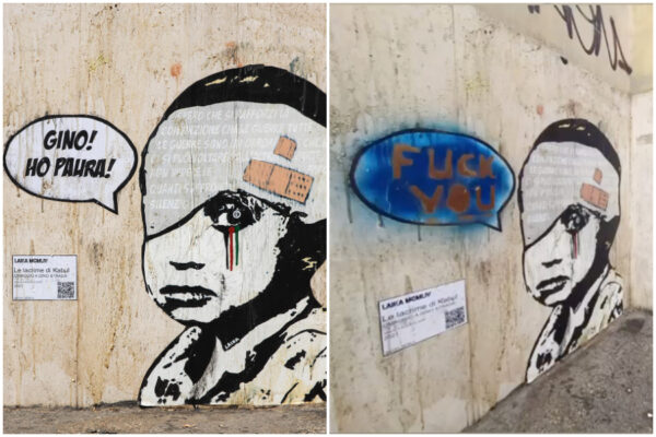 Schiaffo all’Afghanistan e a Gino Strada, sfregiato a Roma murale del bimbo ferito: “Fuck you”