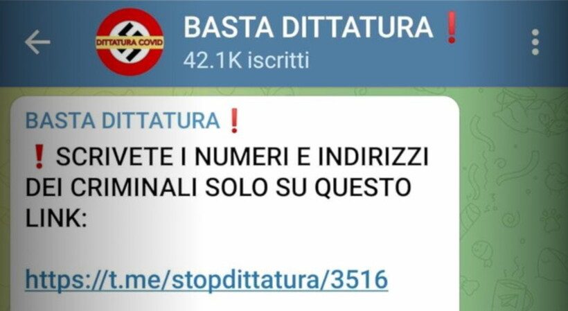 Telegram chiude la chat no-vax ‘Basta dittatura’: game over per il canale che ha organizzato ‘shitstorm’ e manifestazioni