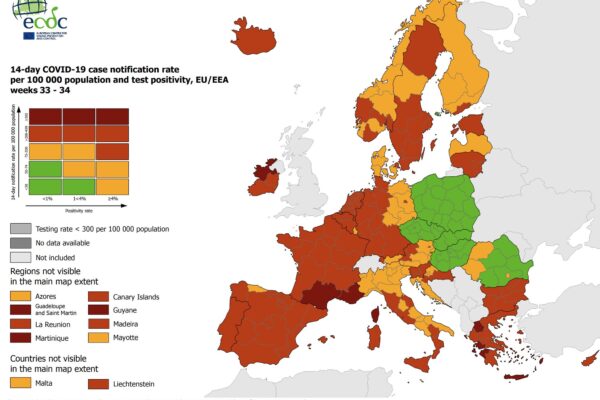 Coronavirus, Lazio in zona rossa e Campania ‘scende’ in giallo: la nuova mappa europea dei contagi