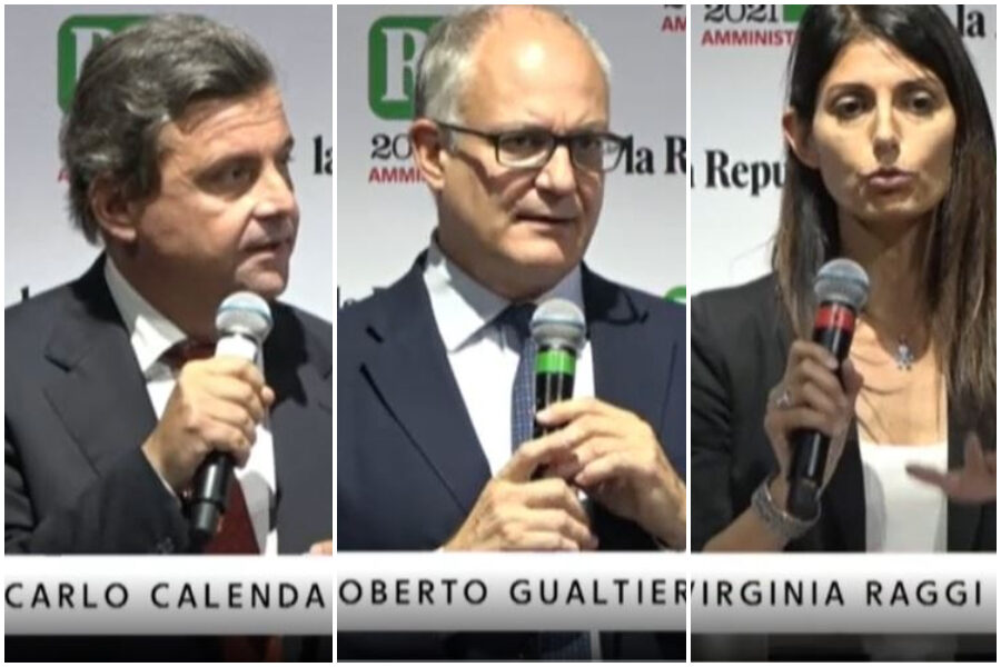 Confronto tra candidati sindaco: Michetti fugge ancora, sul palco è sfida a tre