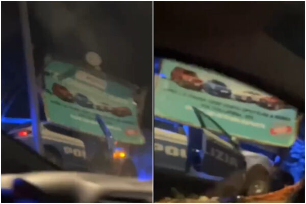 Folle inseguimento a Roma, volante della polizia si schianta contro cartelloni pubblicitari
