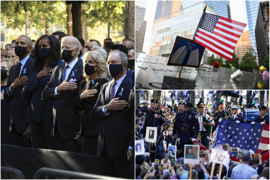 L’America si ferma per l’11 settembre, a Ground Zero Biden e Obama: “Usa patria di eroi, 20 anni dopo lo stesso coraggio”