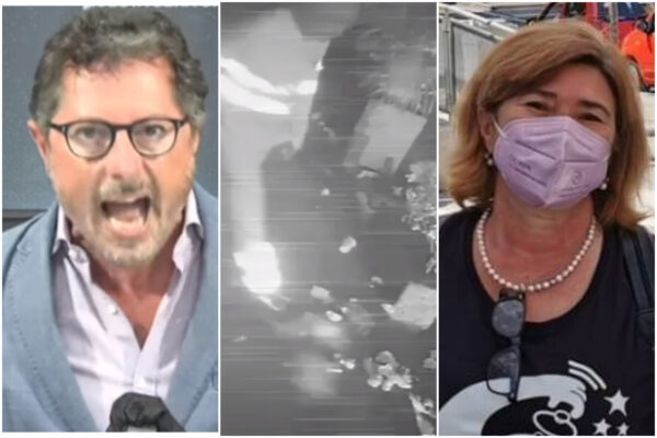 A sinistra Borrelli, a destra De Marco. Al centro un frame del video in questione