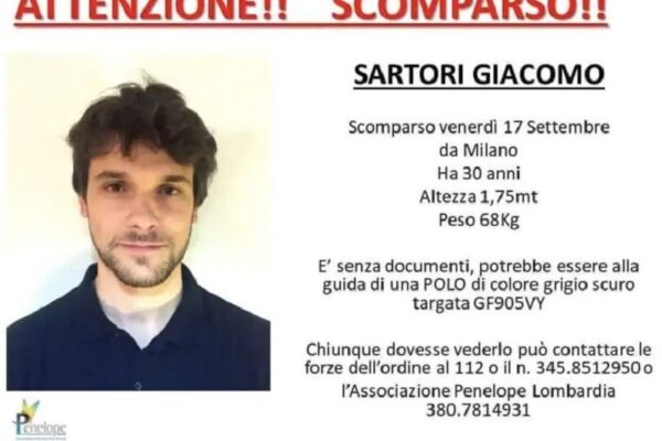 Giacomo Sartori, trovata l’auto del giovane scomparso: del 30enne nessuna traccia