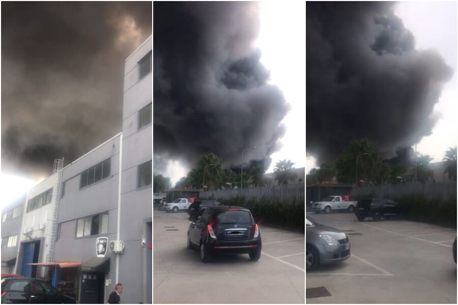 Capannone in fiamme, nube nera invade le città: incendio in una ditta