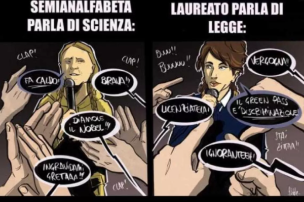 L’agente no-vax Schilirò e la vignetta contro Greta Thunberg: “Bambina semianalfabeta”