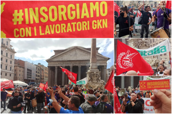 Manifestazione Gkn a Roma, 200 tute blu in piazza: “Vogliono lasciare un cimitero al posto dell’azienda”
