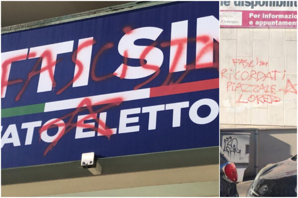 Blitz al comitato di Michetti: “Fascista, ricorda piazzale Loreto” Blitz al comitato di Michetti: “Fascista, ricorda piazzale Loreto”