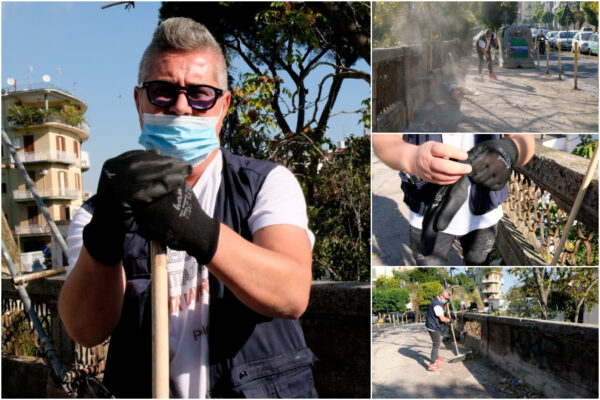 “Prendo il reddito di cittadinanza e per questo voglio essere utile”, così Paolo da volontario pulisce le strade di Napoli