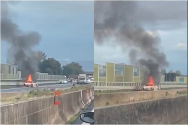 Auto in fiamme sulla A1, traffico bloccato tra Caserta e Napoli