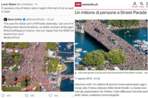 No Green pass, la foto fake delle proteste di Trieste (scattata a Zurigo) condivisa anche dal senatore Malan