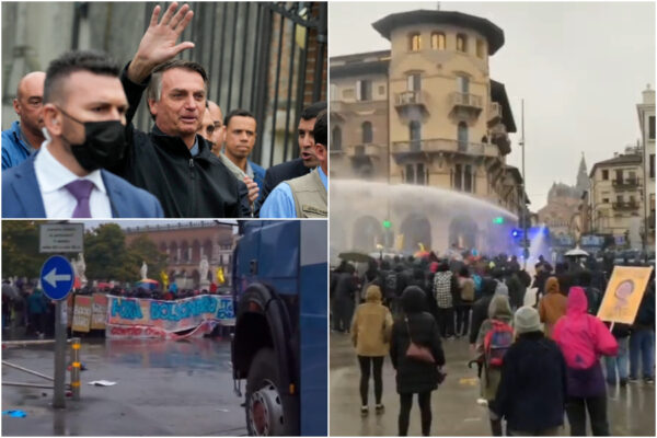 Bolsonaro a Padova, scontri tra polizia e manifestanti: aperti gli idranti