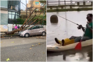 Maltempo a Napoli: strade come piscine, crollano lampioni e alberi. Paura fuori scuola, uomo in canoa sul lungomare