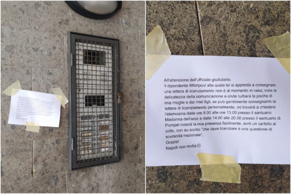 Operaio Whirlpool lascia l’avviso all’ufficiale giudiziario: “Non sono a casa, mi trova a chiedere l’elemosina”