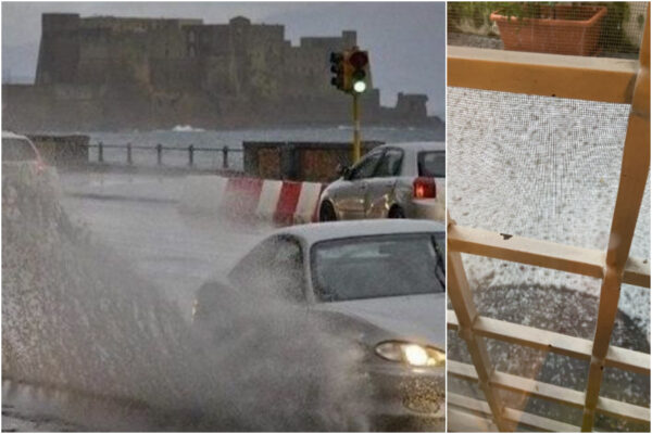 Violenta grandinata si abbatte su Napoli, strade allagate e traffico in tilt: prorogata allerta meteo