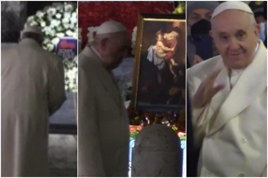 Papa Francesco in preghiera a sorpresa in piazza di Spagna, alla Madonna ha chiesto “il miracolo della cura”