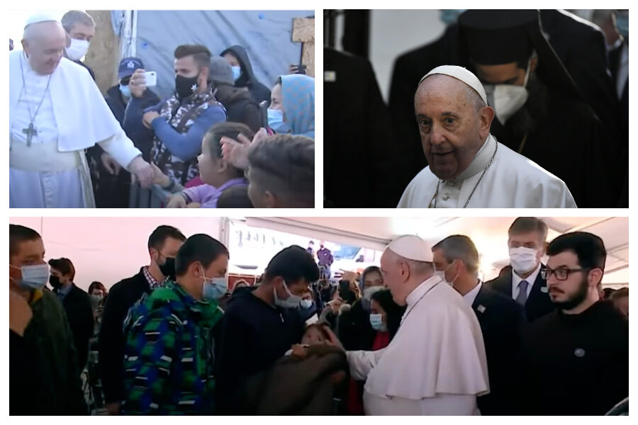 Papa Francesco tra i migranti sull’Isola di Lesbo: “Fermiamo questo naufragio di civiltà”