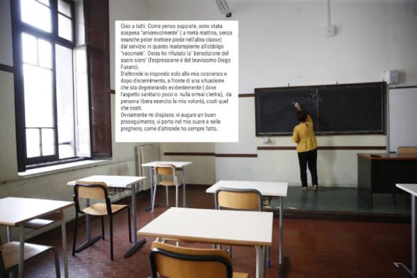 “Ho rifiutato la benedizione del sacro siero”, la lettera agli studenti dell’insegnante No Vax sospesa