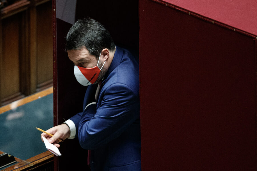 Foto Roberto Monaldo / LaPresse
26-01-2022 Roma
Camera dei Deputati – Elezione del Presidente della Repubblica
Nella foto Matteo Salvini

Photo Roberto Monaldo / LaPresse
26-01-2022 Rome (Italy) 
Chamber of Deputies – Election of the President of the Republic 
In the pic Matteo Salvini
