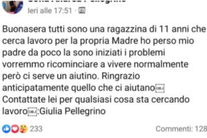 “Papà non c’è più e mamma è disoccupata”, l’appello della figlia 11enne: parte la gara di solidarietà
