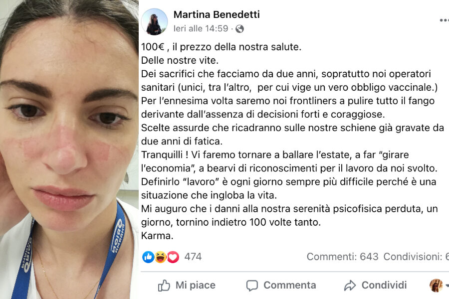 Multa 100 euro ai no vax, lo sfogo dell’infermiera simbolo della lotta al Covid: “È il prezzo delle nostre vite”