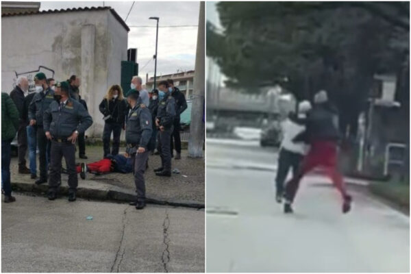 Uomo armato semina il panico in strada, la Finanza spara 5 volte: in ospedale pugni a infermiere