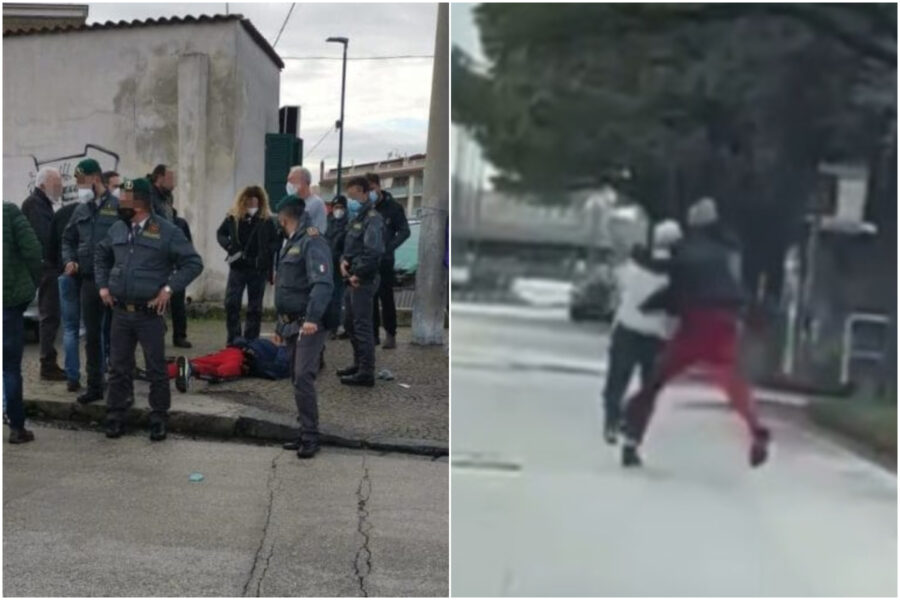 Uomo armato semina il panico in strada, la Finanza spara 5 volte: in ospedale pugni a infermiere