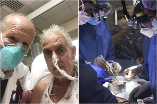Nella foto David Bennett, 57 anni con uno dei chirurghi che lo ha operato (Foto da TheGuardian)