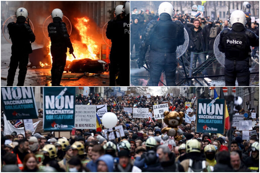 Proteste no vax a Bruxelles, migliaia in piazza contro restrizioni anti Covid: scontri e assalti ai palazzi delle istituzioni