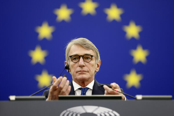 FILE – European Parliament President David Sassoli chairs a plenary session at the European Parliament in Strasbourg, eastern France on Nov. 22, 2021. David Sassoli, the Italian journalist who worked his way up in politics and became president of the European Union’s parliament, died at a hospital in Italy early Tuesday, Jan. 11, 2022, his spokesperson said. (AP Photo/Jean-Francois Badias, Pool, File)