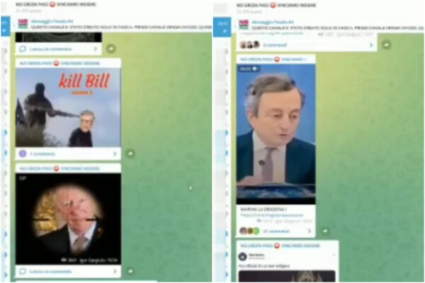 Chiuso canale no vax, divulgava messaggi d’odio : minacce contro Draghi, Biden e Bill Gates