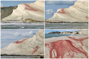 Sfregiata la Scala dei Turchi, la scogliera imbrattata di vernice: “Oltraggio per tutta la Sicilia”