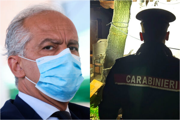 Il prefetto di Roma Matteo Piantedosi (a sinistra) e un’immagine dal blitz dei Carabinieri sul litorale sud di Roma