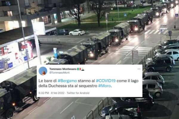 Tommaso Montesano, la sparata negazionista del giornalista figlio di Enrico: “Bare di Bergamo come il lago della Duchessa nel caso Moro”