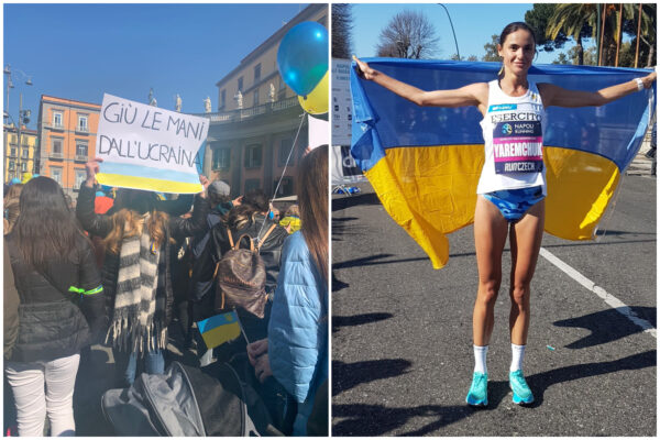 Napoli, Sofiia Yaremchuk terza alla mezza maratona: “E’ per l’Ucraina”, in centinaia in piazza Dante