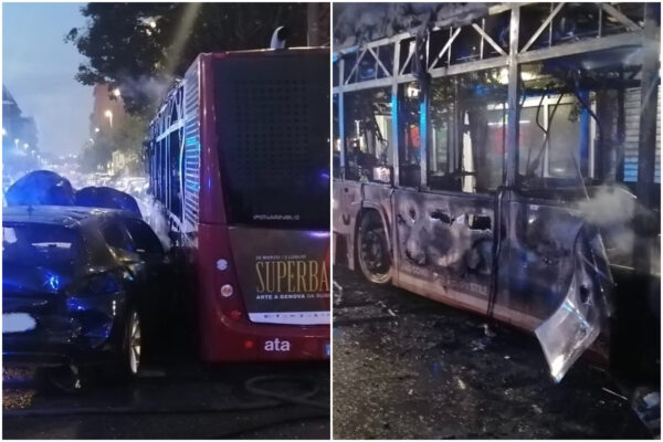 Schianto e fiamme tra bus dell’Atac e auto: muore carbonizzato conducente