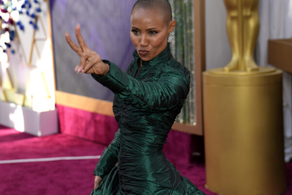 Jada Pinkett Smith arrives at the Oscars on Sunday, March 27, 2022, at the Dolby Theatre in Los Angeles. (AP Photo/John Locher)