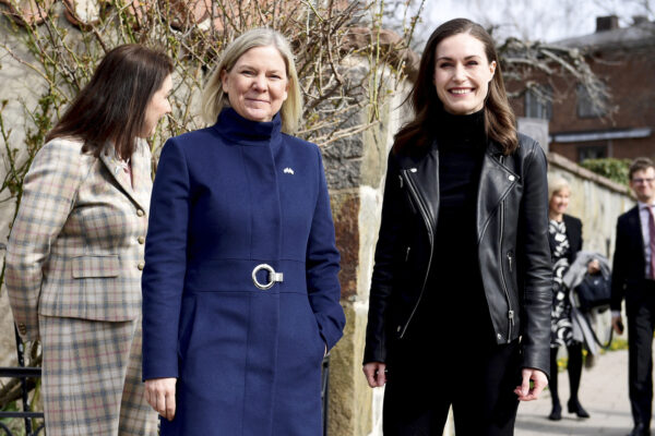Swedish Prime Minister Magdalena Andersson, left, and Finnish Prime Minister Sanna Marin pose for photographers ahead of a meeting on whether to seek NATO membership, in Stockholm, Sweden, Wednesday, April 13, 2022. (Paul Wennerholm/TT via AP) Swedish Prime Minister Magdalena Andersson, left, and Finnish Prime Minister Sanna Marin pose for photographers ahead of a meeting on whether to seek NATO membership, in Stockholm, Sweden, Wednesday, April 13, 2022. (Paul Wennerholm/TT via AP)