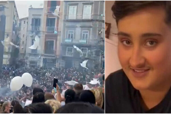 Funerali Giovanni Guarino, fuochi d’artificio e colombe per l’ultimo saluto al ‘gigante buono’: “Non si può accettare”