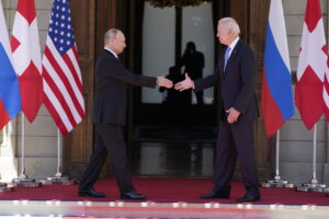 FILE – President Joe Biden and Russian President Vladimir Putin, arrive to meet at the ‘Villa la Grange’, on June 16, 2021, in Geneva, Switzerland. (AP Photo/Patrick Semansky, File)