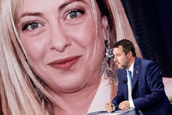 Foto Roberto Monaldo / LaPresse
15–06-2022 Roma
Politica
Trasmissione tv “Porta a Porta”
Nella foto Matteo Salvini, sullo schermo Giorgia Meloni

Photo Roberto Monaldo / LaPresse
15-06-2022 Rome (Italy) 
Tv program “Porta a Porta”
In the pic Matteo Salvini