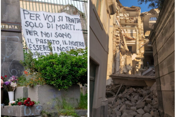 Nuovo crollo al cimitero di Poggioreale: salme e bare tra le macerie dopo il cedimento di gennaio