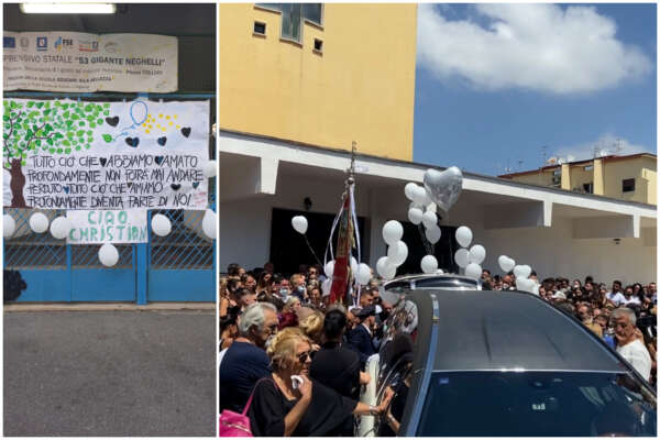 I funerali del piccolo Christian, silenzio e lacrime per il bimbo travolto sul marciapiede: “Parcheggiavo l’auto sempre lì”