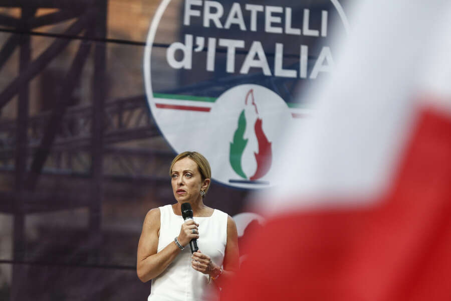 20-07-2022 Roma (Italia) Politica – Crisi di Governo  – Giorgia Meloni alla festa di Piazza Italia dopo il voto al Senato     – Nella foto Giorgia Meloni

20-07-2022 Rome (Italy) Politics – Giorgia Meloni at the Fratelli d’Italia kermesse   – In the pic  Giorgia Meloni