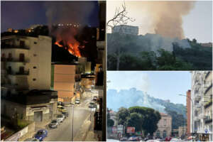 Domato l’incendio sulla collina di Posillipo, le fiamme minacciano il Fatebenefratelli: canadair in azione