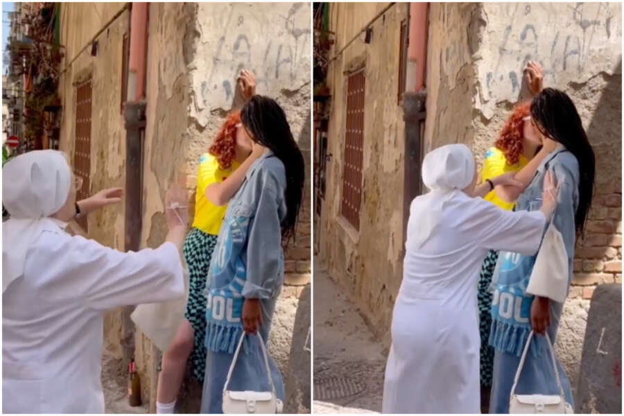 Attrici si baciano durante set, blitz della suora: “Che fate, Gesù, Giuseppe e Maria”